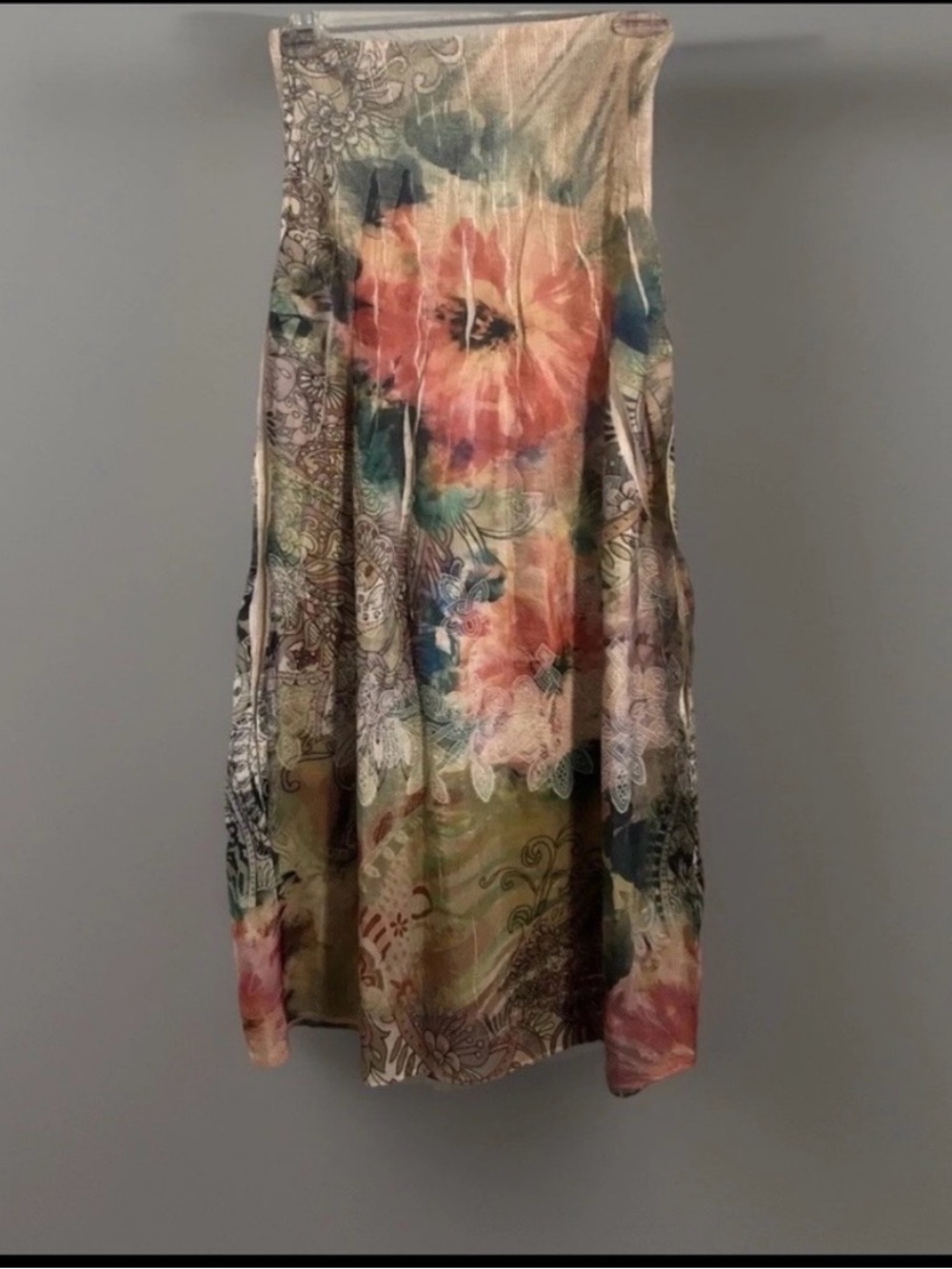 Lapis Anthropologie Flowy Boho Floral Crinkle Stretch Strapless Dress One Size